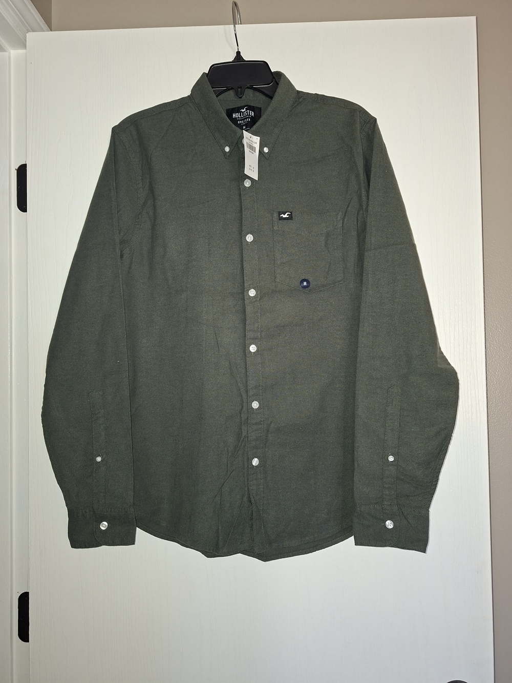 Hollister Epic Flex Stretch Men's Button-Up Shirt in Olive Green Medium